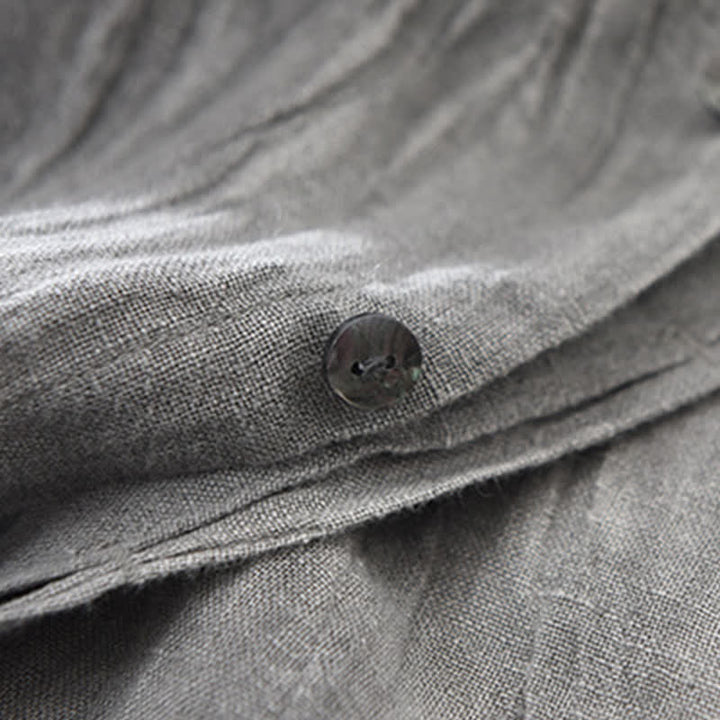 Buddha Stones Chemises à manches longues pour hommes, en lin uni, style décontracté printanier, boutonnées - image 9