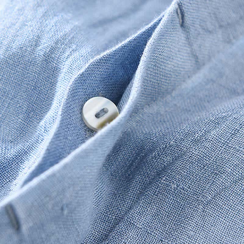 Buddha Stones Chemises à manches longues pour hommes, en lin uni, style décontracté printanier, boutonnées - image 17