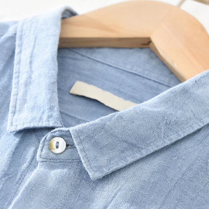 Buddha Stones Chemises à manches longues pour hommes, en lin uni, style décontracté printanier, boutonnées - image 15