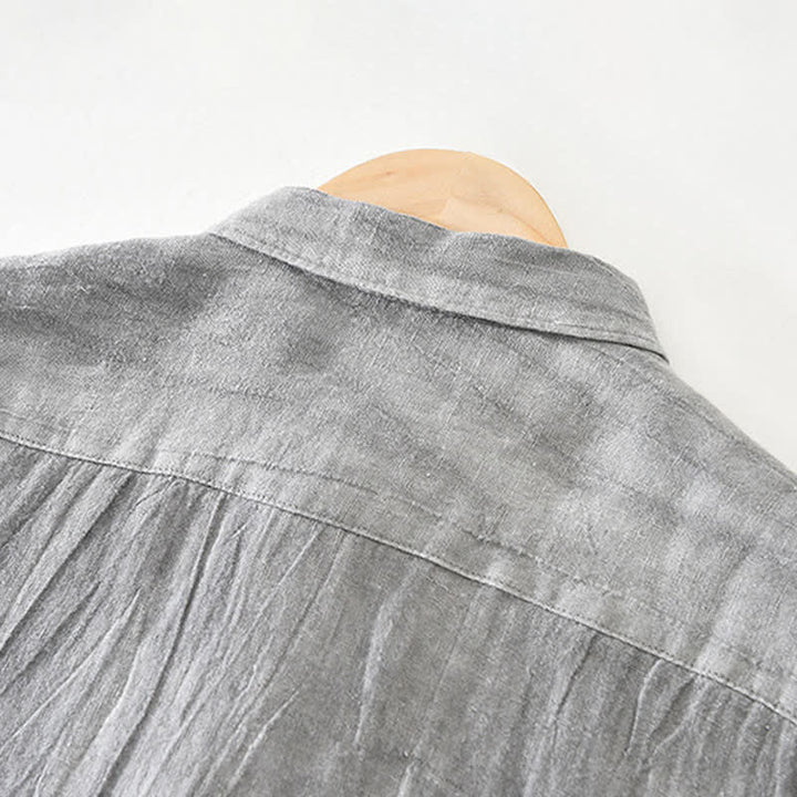Buddha Stones Chemises à manches longues pour hommes, en lin uni, style décontracté printanier, boutonnées - image 5