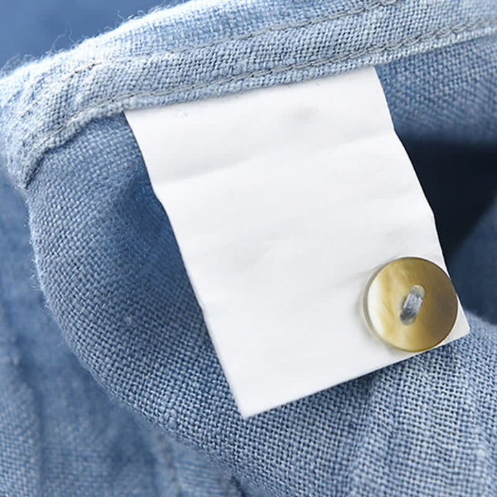 Buddha Stones Chemises à manches longues pour hommes, en lin uni, style décontracté printanier, boutonnées - image 18