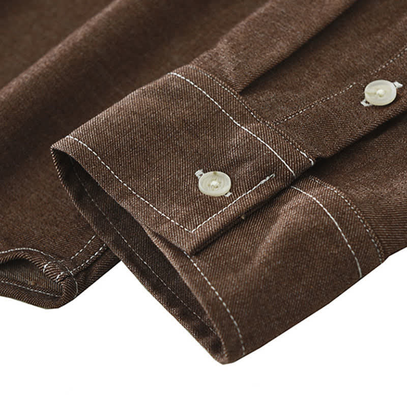 Buddha Stones Chemises à manches longues pour homme, style décontracté automne, couleur unie, avec poche plaquée - image 9