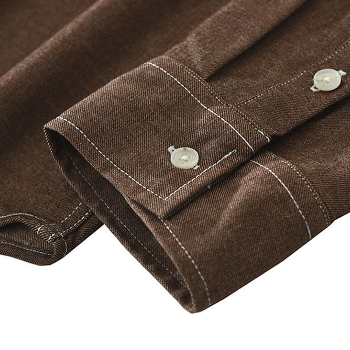 Buddha Stones Chemises à manches longues pour homme, style décontracté automne, couleur unie, avec poche plaquée - image 9