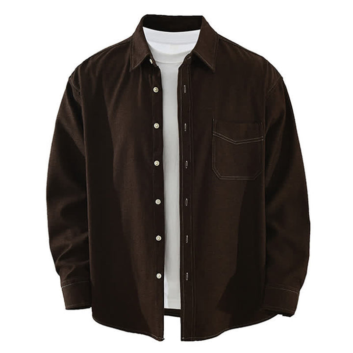 Buddha Stones Chemises à manches longues pour homme, style décontracté automne, couleur unie, avec poche plaquée - SaddleBrown - US/UK/AU42，EU52 (3XL) - image 12