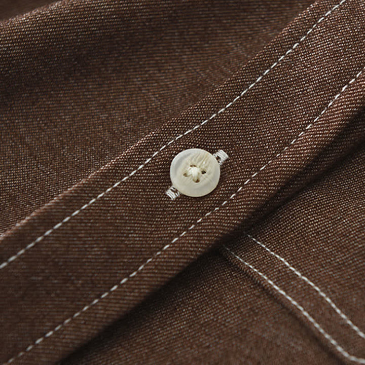 Buddha Stones Chemises à manches longues pour homme, style décontracté automne, couleur unie, avec poche plaquée - image 8