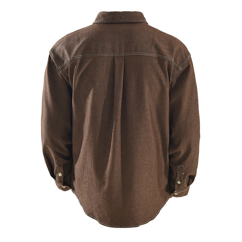 Buddha Stones Chemises à manches longues pour homme, style décontracté automne, couleur unie, avec poche plaquée - image 1