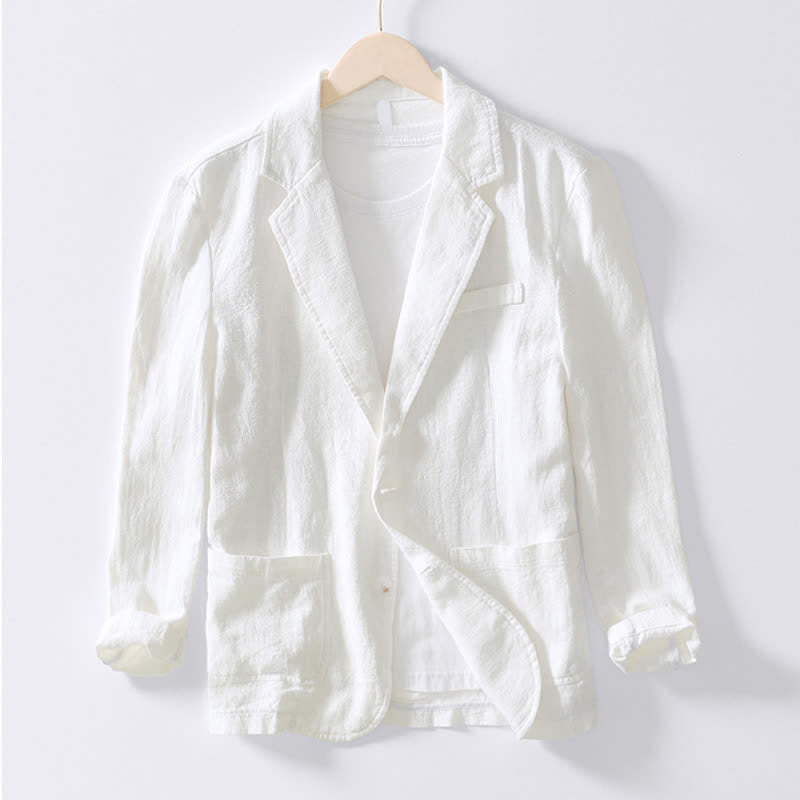 Buddha Stones Veste homme unie en coton ramie, coupe minimaliste, style printemps-automne, avec revers et poches. - Blanc - US/UK/AU44，EU54 (4XL) - image 28