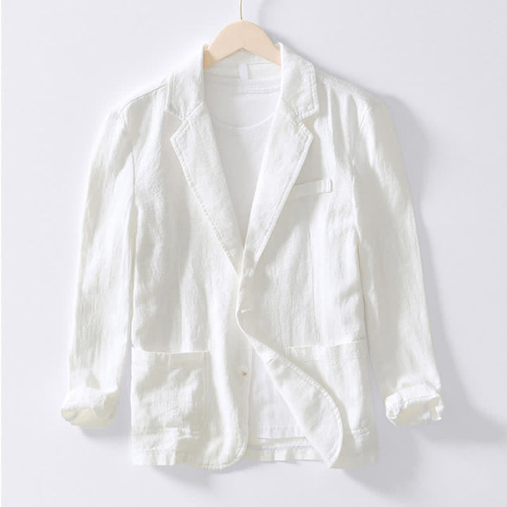 Buddha Stones Veste homme unie en coton ramie, coupe minimaliste, style printemps-automne, avec revers et poches. - Blanc - US/UK/AU44，EU54 (4XL) - image 28