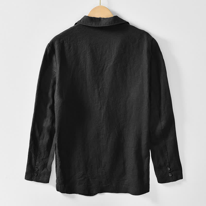 Buddha Stones Veste homme unie en coton ramie, coupe minimaliste, style printemps-automne, avec revers et poches. - image 5