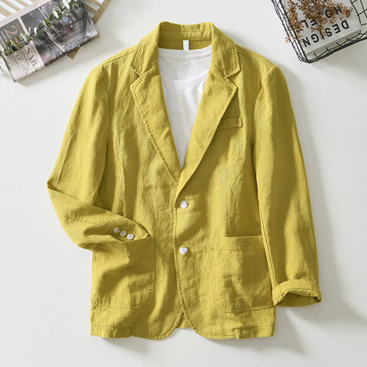 Buddha Stones Veste homme unie en coton ramie, coupe minimaliste, style printemps-automne, avec revers et poches. - image 11