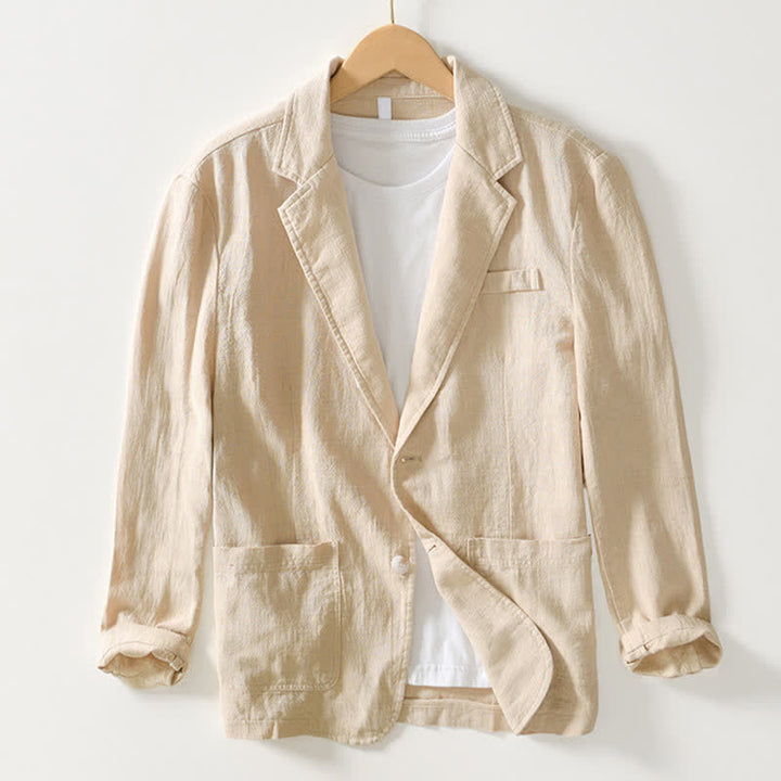 Buddha Stones Veste homme unie en coton ramie, coupe minimaliste, style printemps-automne, avec revers et poches. - Beige - US/UK/AU44，EU54 (4XL) - image 22