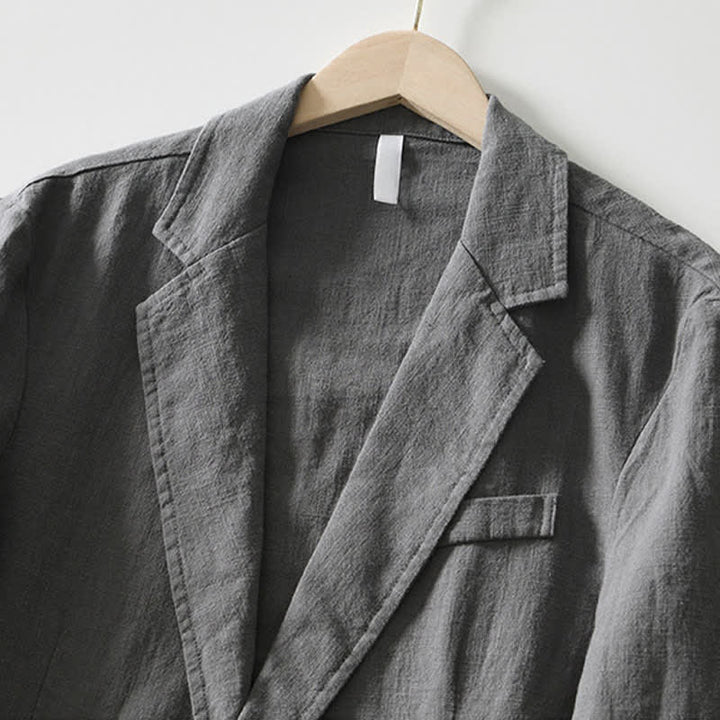 Buddha Stones Veste homme unie en coton ramie, coupe minimaliste, style printemps-automne, avec revers et poches. - image 1