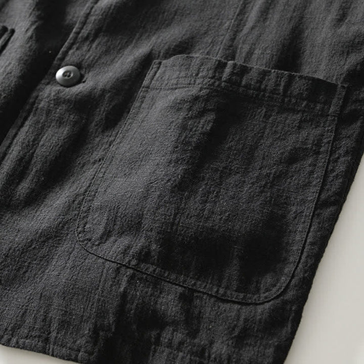 Buddha Stones Veste homme unie en coton ramie, coupe minimaliste, style printemps-automne, avec revers et poches. - image 8