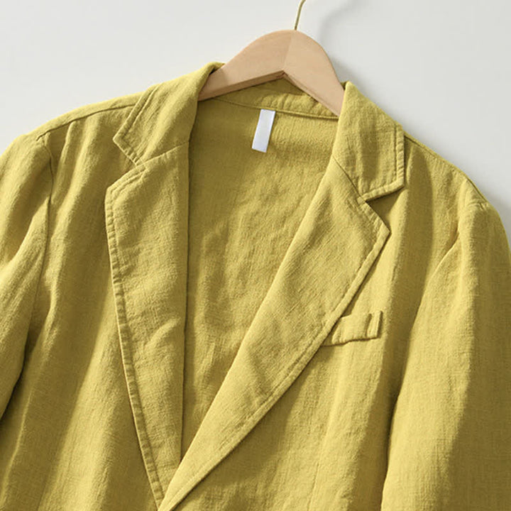 Buddha Stones Veste homme unie en coton ramie, coupe minimaliste, style printemps-automne, avec revers et poches. - image 12