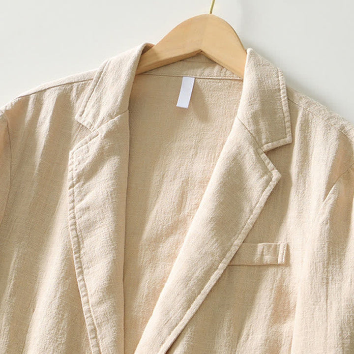 Buddha Stones Veste homme unie en coton ramie, coupe minimaliste, style printemps-automne, avec revers et poches. - image 23