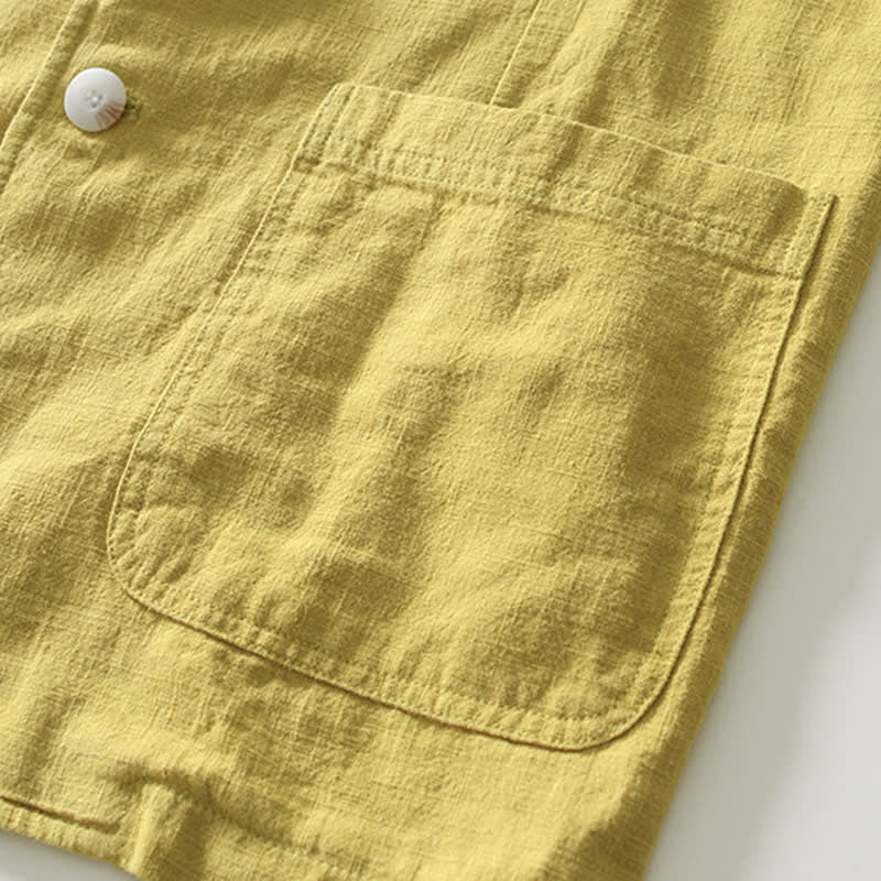 Buddha Stones Veste homme unie en coton ramie, coupe minimaliste, style printemps-automne, avec revers et poches. - image 14