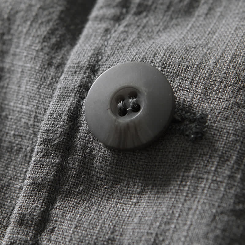 Buddha Stones Veste homme unie en coton ramie, coupe minimaliste, style printemps-automne, avec revers et poches. - image 2