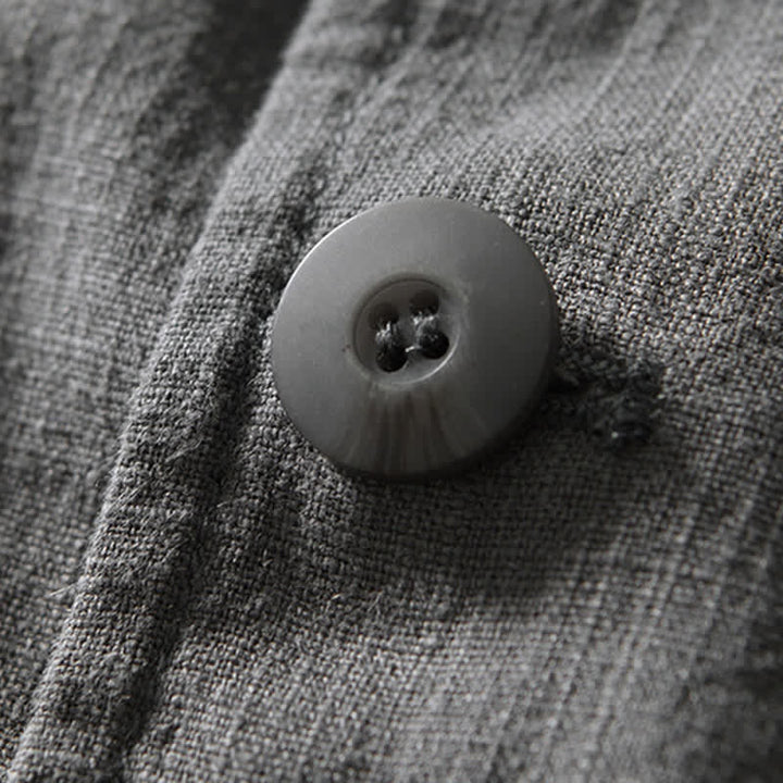 Buddha Stones Veste homme unie en coton ramie, coupe minimaliste, style printemps-automne, avec revers et poches. - image 2