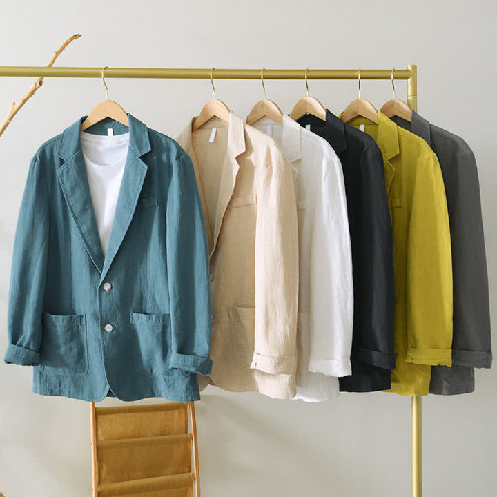 Buddha Stones Veste homme unie en coton ramie, coupe minimaliste, style printemps-automne, avec revers et poches. - image 32