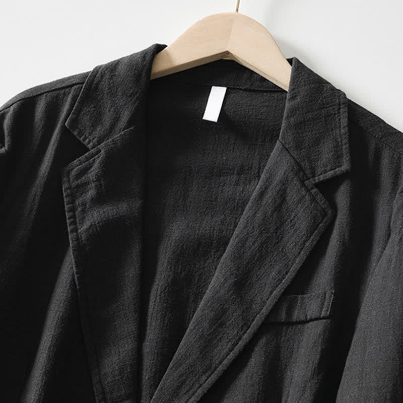 Buddha Stones Veste homme unie en coton ramie, coupe minimaliste, style printemps-automne, avec revers et poches. - image 6