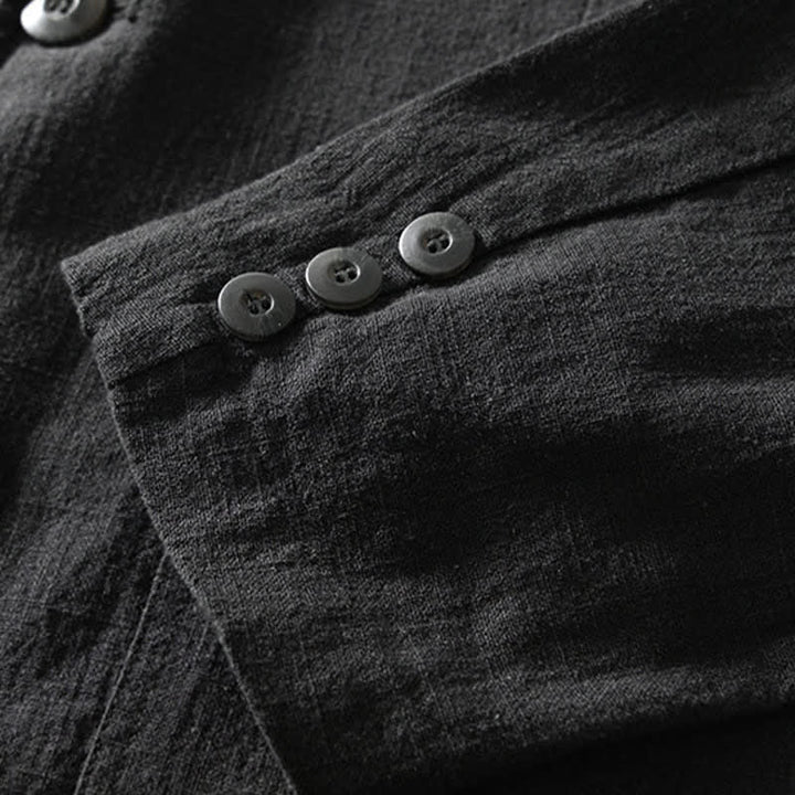 Buddha Stones Veste homme unie en coton ramie, coupe minimaliste, style printemps-automne, avec revers et poches. - image 9
