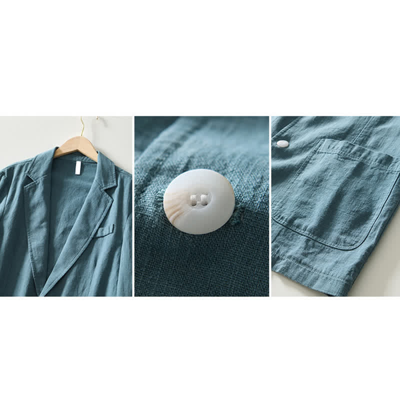 Buddha Stones Veste homme unie en coton ramie, coupe minimaliste, style printemps-automne, avec revers et poches. - image 21