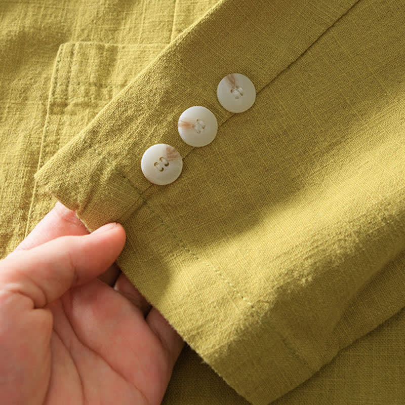 Buddha Stones Veste homme unie en coton ramie, coupe minimaliste, style printemps-automne, avec revers et poches. - image 15