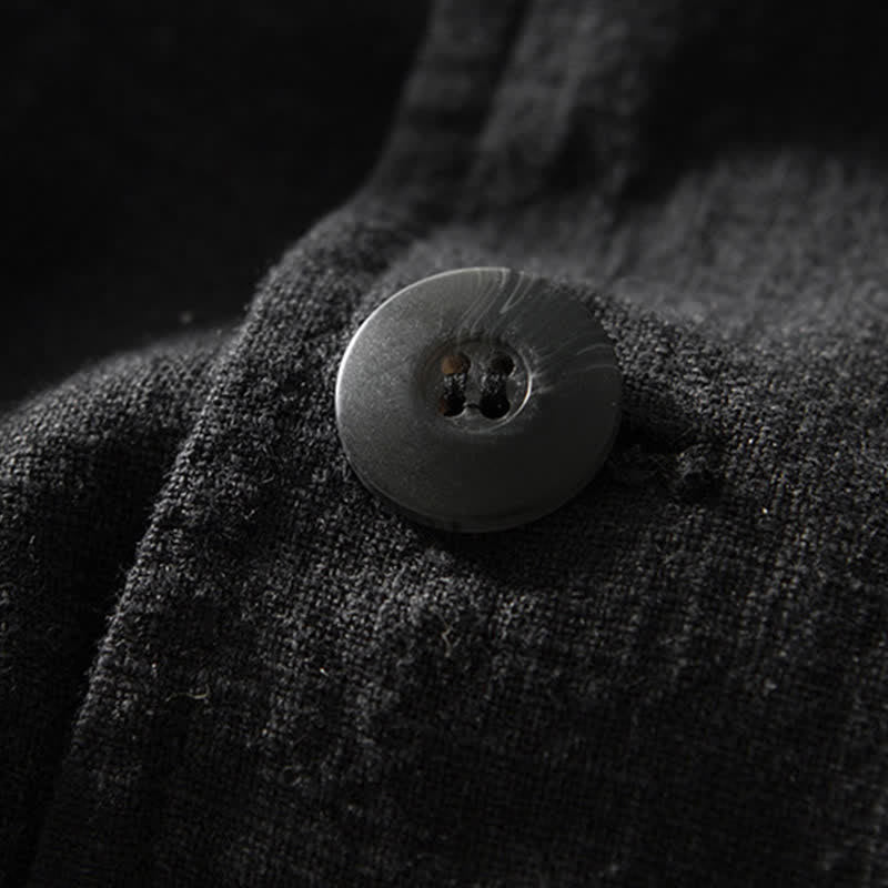 Buddha Stones Veste homme unie en coton ramie, coupe minimaliste, style printemps-automne, avec revers et poches. - image 7