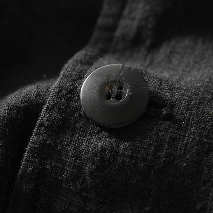 Buddha Stones Veste homme unie en coton ramie, coupe minimaliste, style printemps-automne, avec revers et poches. - image 7