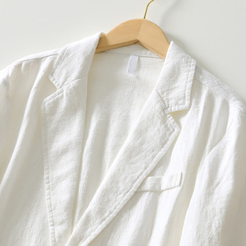 Buddha Stones Veste homme unie en coton ramie, coupe minimaliste, style printemps-automne, avec revers et poches. - image 29