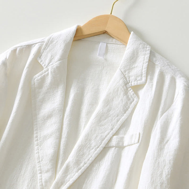 Buddha Stones Veste homme unie en coton ramie, coupe minimaliste, style printemps-automne, avec revers et poches. - image 29
