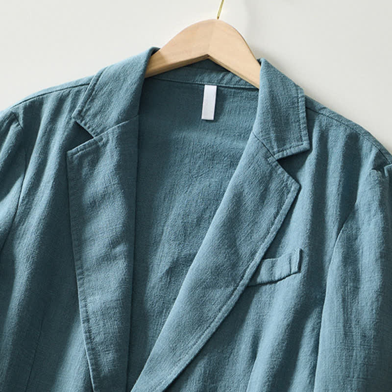 Buddha Stones Veste homme unie en coton ramie, coupe minimaliste, style printemps-automne, avec revers et poches. - image 17