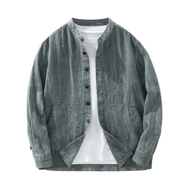 Buddha Stones Veste homme décontractée printemps-automne en coton ramie uni avec poches - image 2