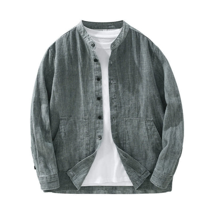 Buddha Stones Veste homme décontractée printemps-automne en coton ramie uni avec poches - image 2