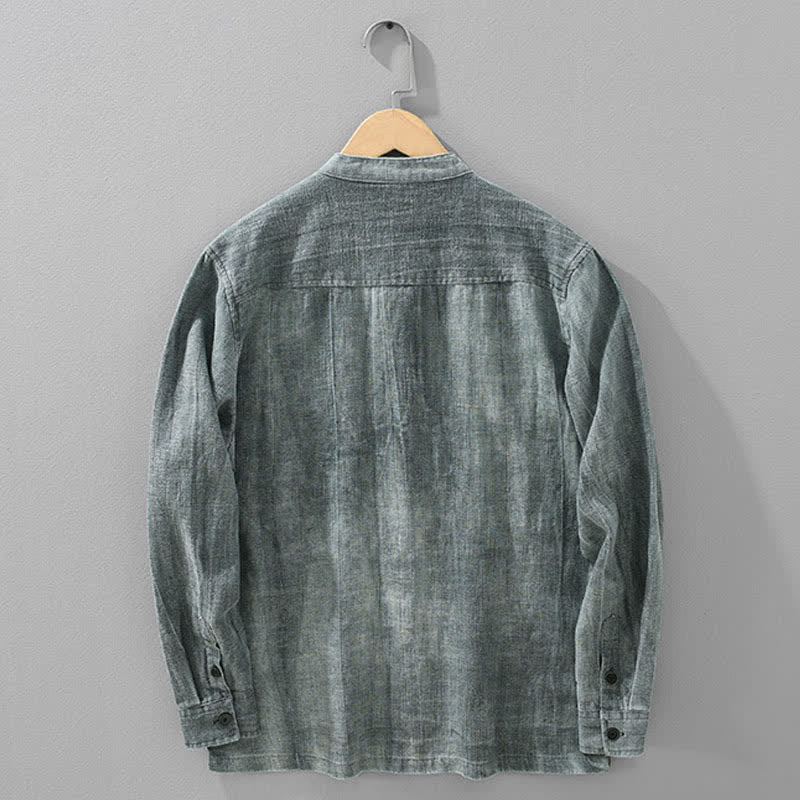 Buddha Stones Veste homme décontractée printemps-automne en coton ramie uni avec poches - image 1