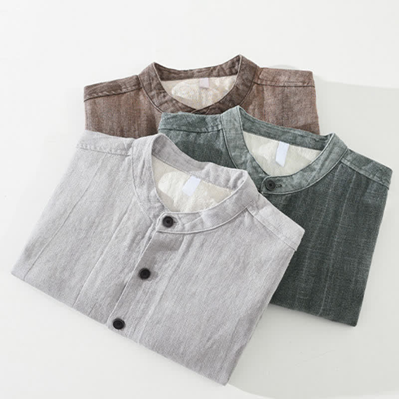 Buddha Stones Veste homme décontractée printemps-automne en coton ramie uni avec poches - image 20