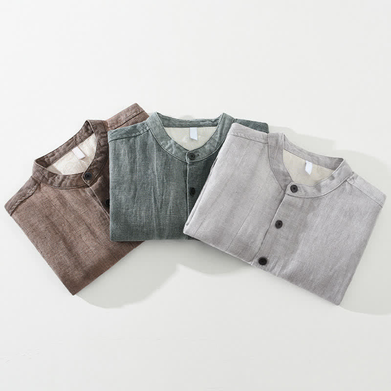 Buddha Stones Veste homme décontractée printemps-automne en coton ramie uni avec poches - image 19