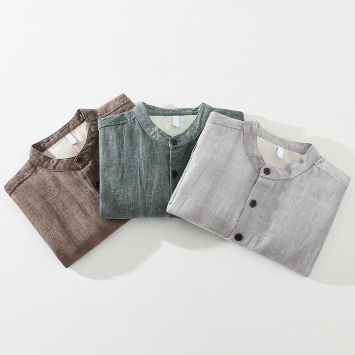 Buddha Stones Veste homme décontractée printemps-automne en coton ramie uni avec poches - image 19