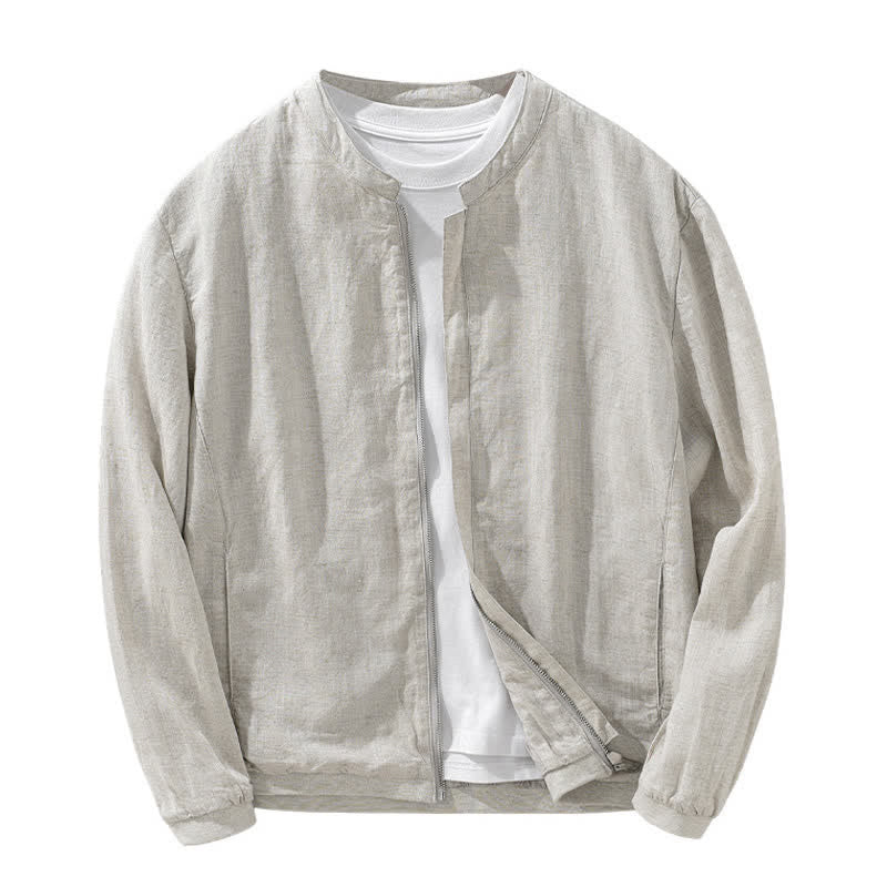 Buddha Stones Veste homme unie à col mandarin, fermeture éclair, poches, style minimaliste et décontracté, idéale pour le printemps et l'été. - image 2