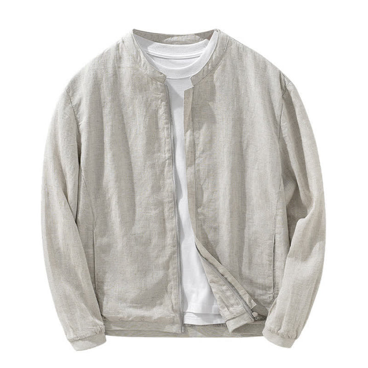 Buddha Stones Veste homme unie à col mandarin, fermeture éclair, poches, style minimaliste et décontracté, idéale pour le printemps et l'été. - image 2