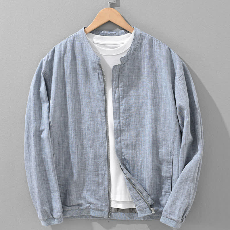 Buddha Stones Veste homme unie à col mandarin, fermeture éclair, poches, style minimaliste et décontracté, idéale pour le printemps et l'été. - Bleu acier clair - US/UK/AU42，EU52 (3XL) - image 17