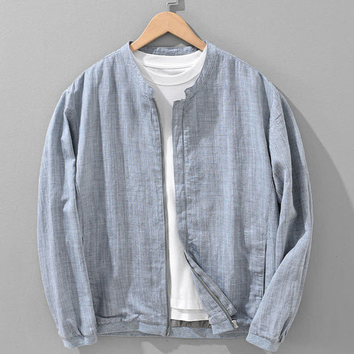 Buddha Stones Veste homme unie à col mandarin, fermeture éclair, poches, style minimaliste et décontracté, idéale pour le printemps et l'été. - Bleu acier clair - US/UK/AU42，EU52 (3XL) - image 17
