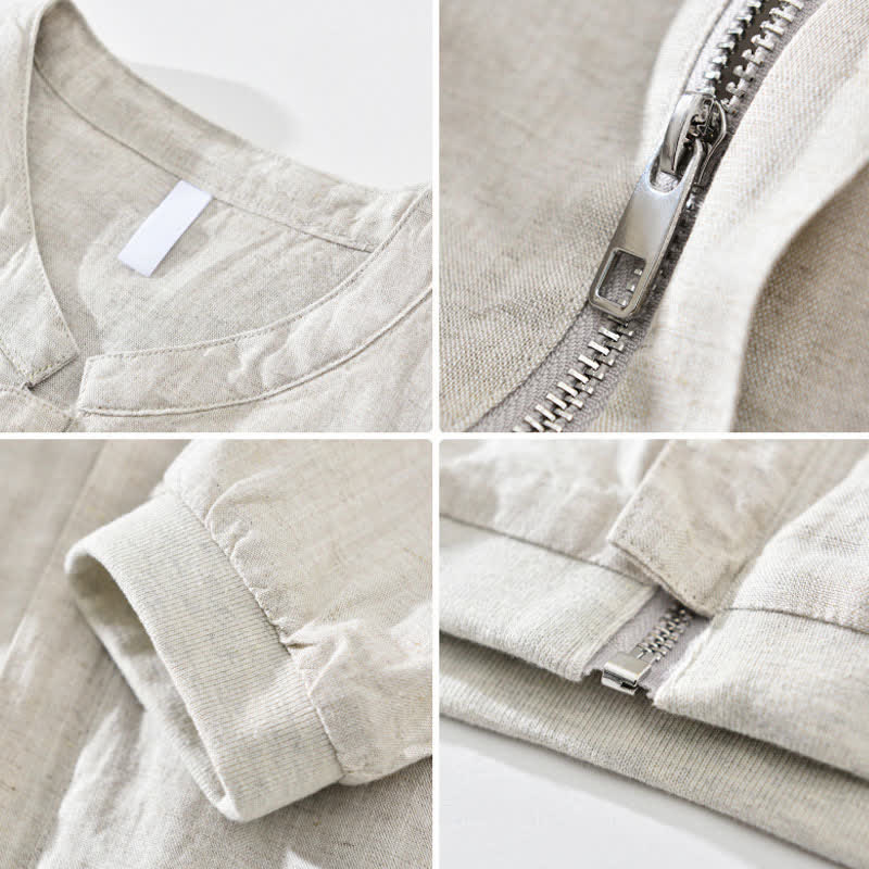 Buddha Stones Veste homme unie à col mandarin, fermeture éclair, poches, style minimaliste et décontracté, idéale pour le printemps et l'été. - image 3