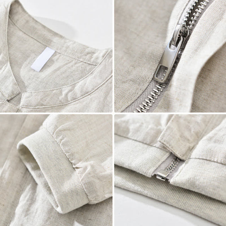 Buddha Stones Veste homme unie à col mandarin, fermeture éclair, poches, style minimaliste et décontracté, idéale pour le printemps et l'été. - image 3