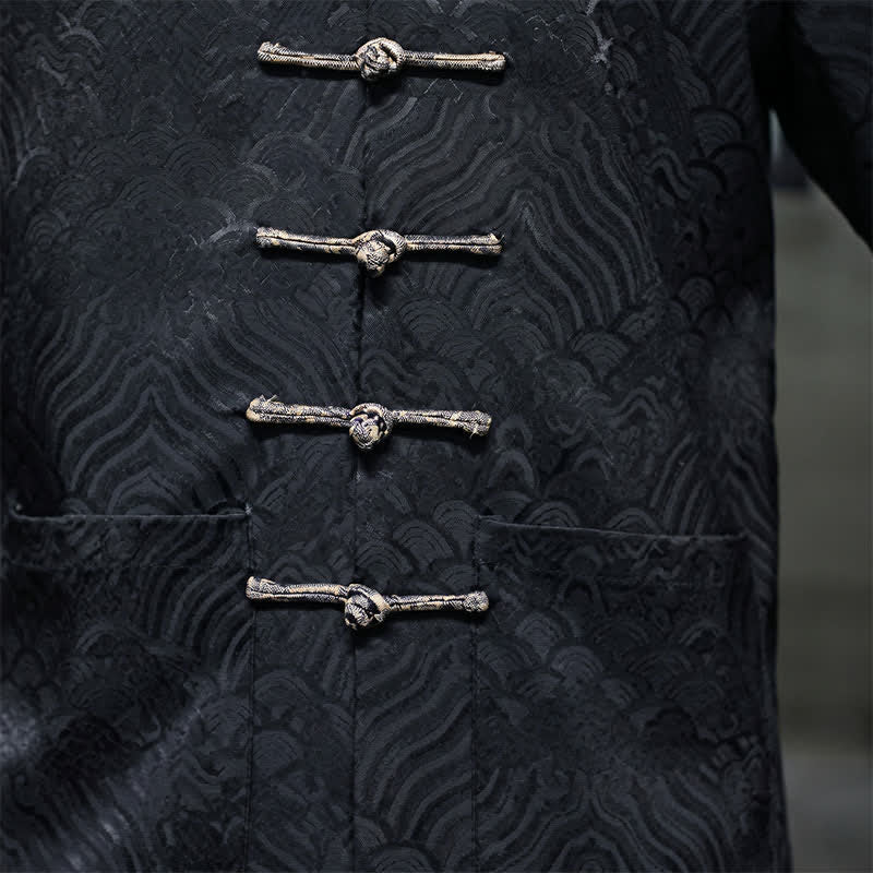 Buddha Stones Veste homme élégante style Tang automne-hiver, col mandarin, motif vague abstrait, boutons brandebourg, poches - image 22