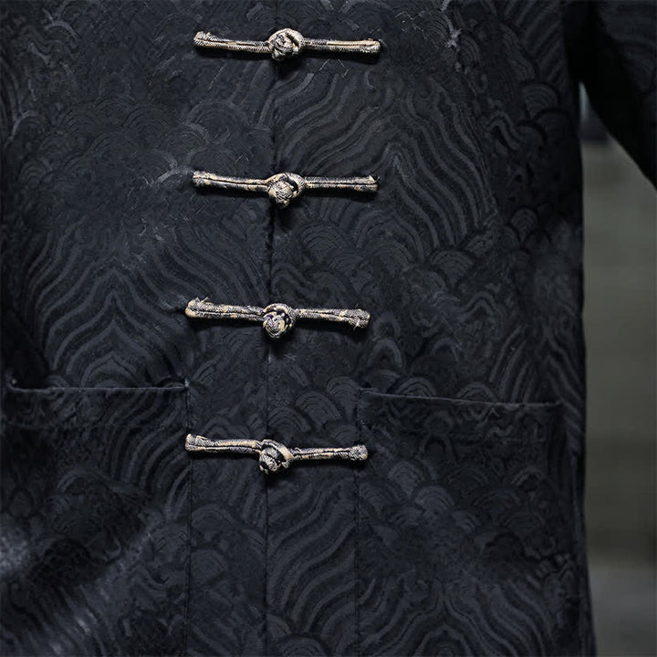 Buddha Stones Veste homme élégante style Tang automne-hiver, col mandarin, motif vague abstrait, boutons brandebourg, poches - image 22