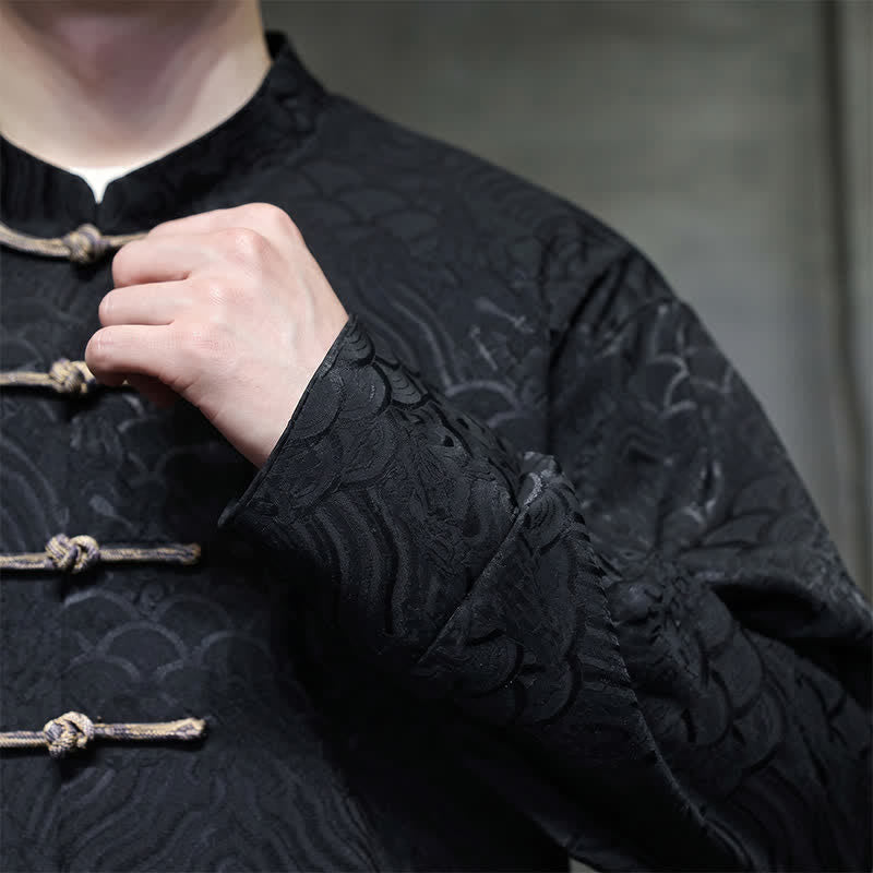 Buddha Stones Veste homme élégante style Tang automne-hiver, col mandarin, motif vague abstrait, boutons brandebourg, poches - image 21