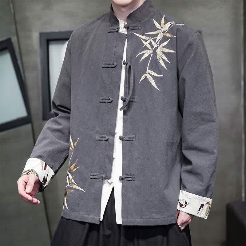 Buddha Stones Veste homme automne-hiver style Tang vintage à boutons grenouille en bambou, coton et lin - image 3