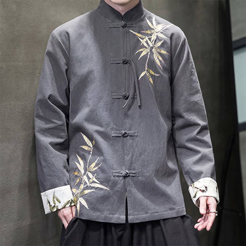 Buddha Stones Veste homme automne-hiver style Tang vintage à boutons grenouille en bambou, coton et lin - image 1