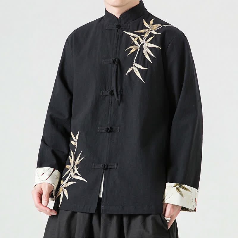 Buddha Stones Veste homme automne-hiver style Tang vintage à boutons grenouille en bambou, coton et lin - Noir - US/UK/AU46，EU56 (5XL) - image 12